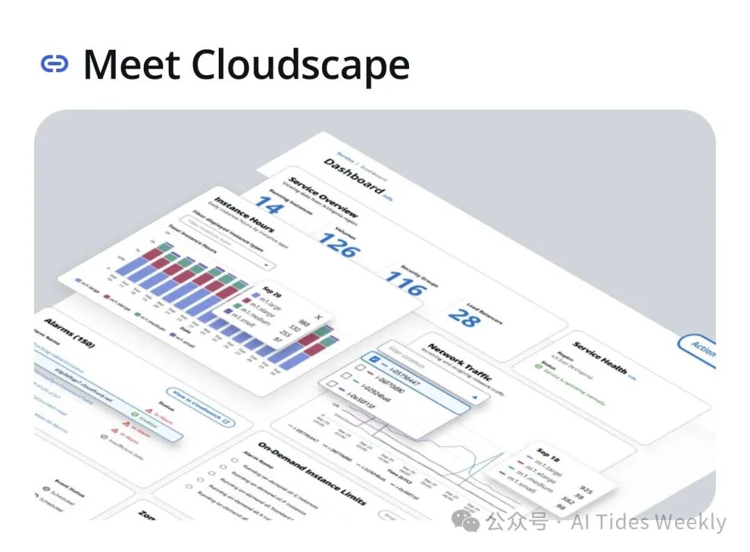 AWS Cloudscape 平台仪表盘与数据可视化界面