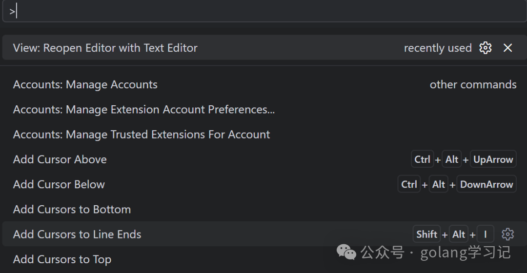 VS Code命令面板界面示例