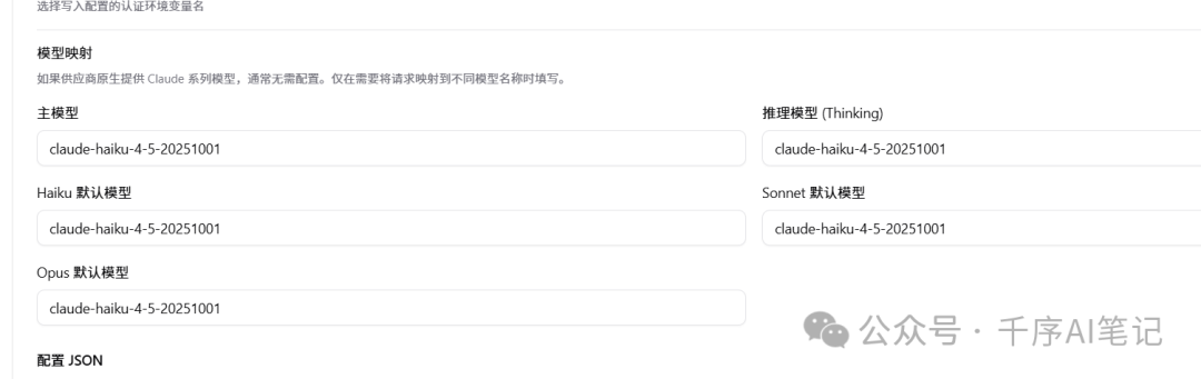 模型映射配置界面，各主模型和推理模型均已填入