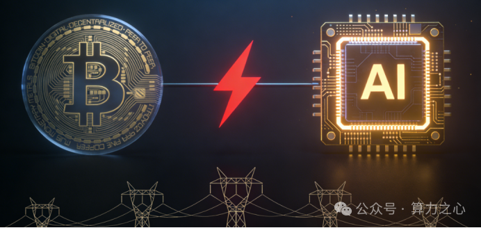 比特币挖矿与AI算力转型概念图
