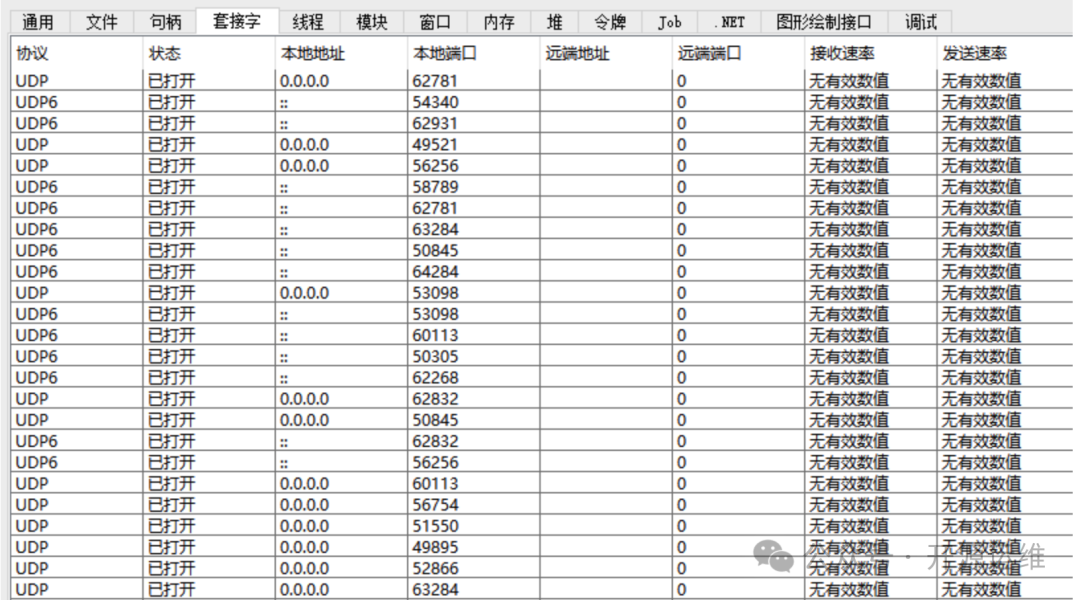 显示UDP/UDP6协议连接状态的网络监控界面