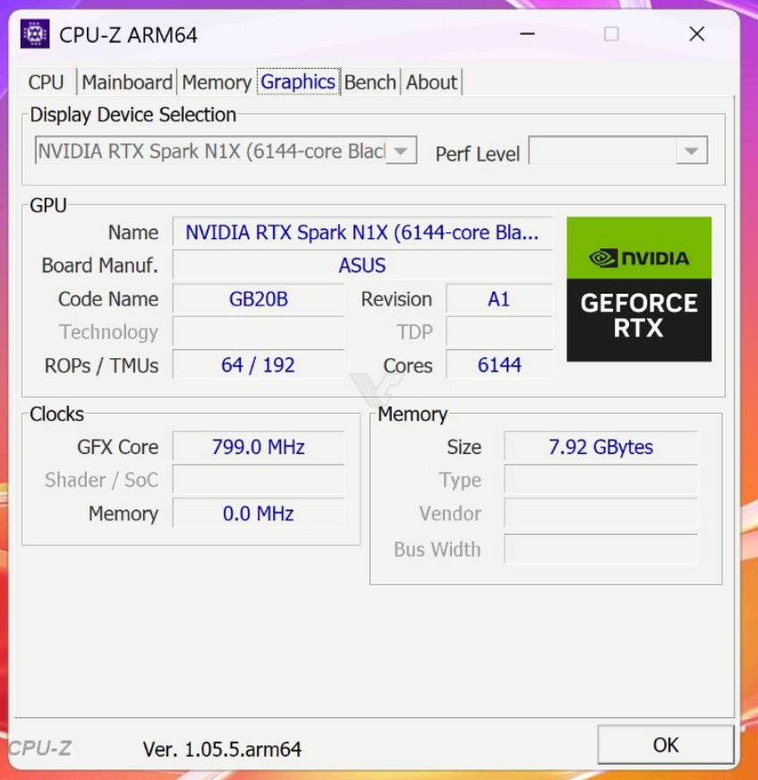 CPU-Z检测RTX Spark GPU规格