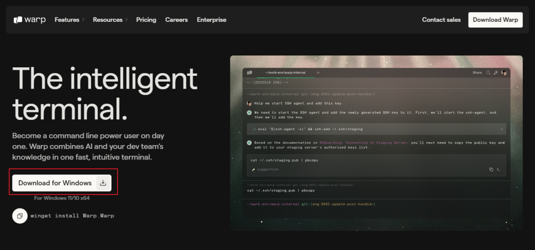 Warp官网下载页面