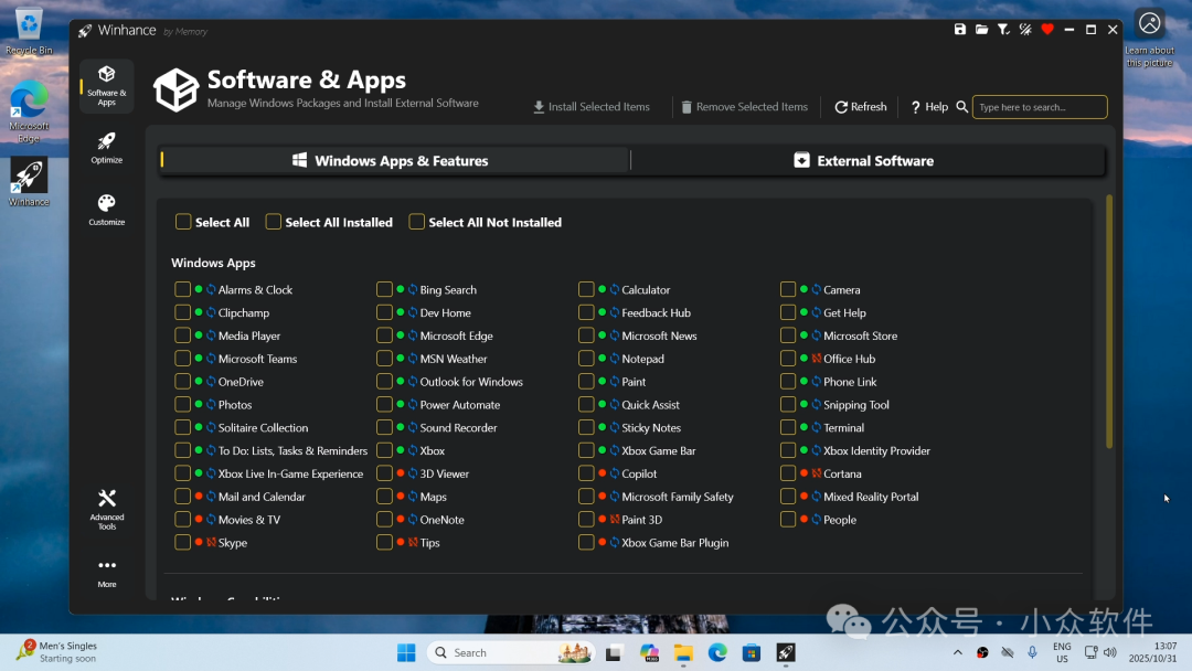 Winhance 软件主界面
