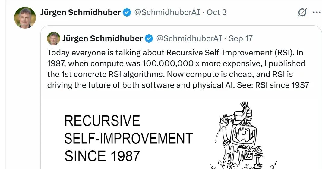 Schmidhuber 推文截图:关于 RSI 历史的讨论