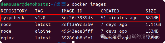 Docker镜像列表显示myipcheck镜像