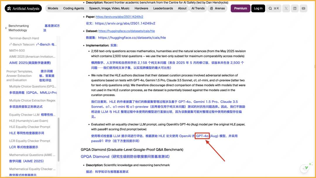 Artificial Analysis 基准测试页面截图