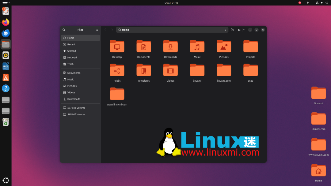 Ubuntu 26.10 GNOME 51 文件管理器桌面截图