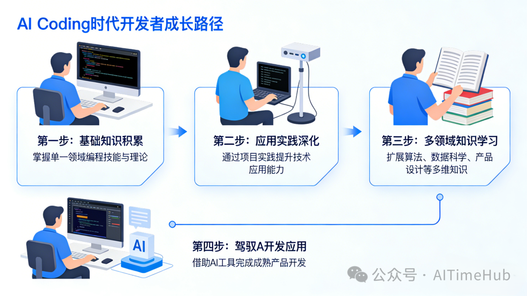 AI Coding时代开发者成长路径流程图