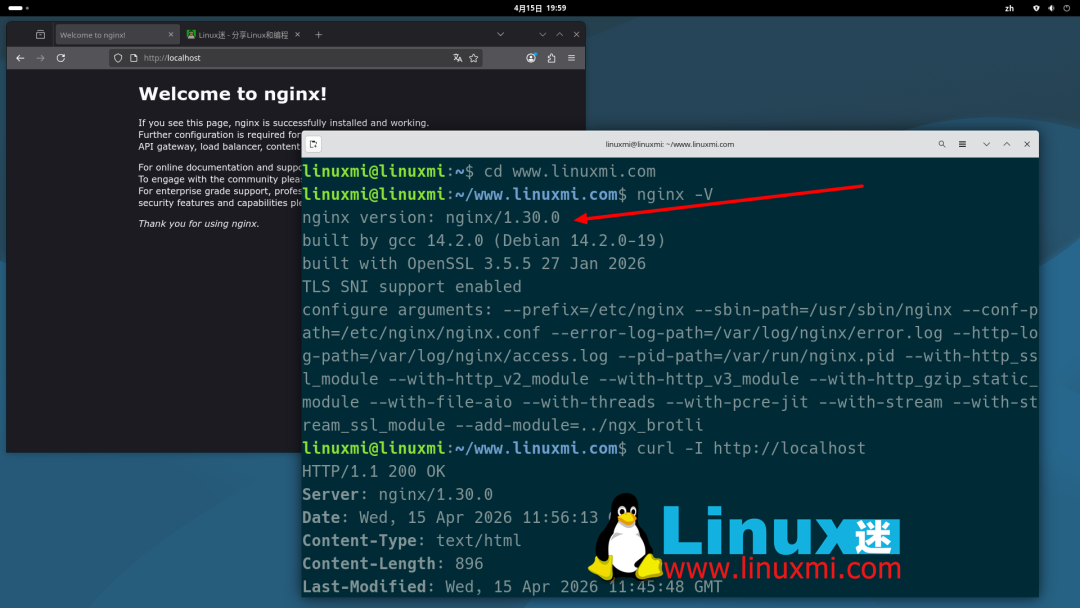 NGINX 1.30版本信息及构建参数验证截图
