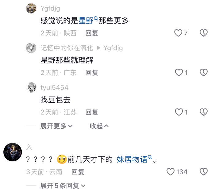 社交媒体评论区截图:关于游戏角色和虚拟伴侣范围的讨论