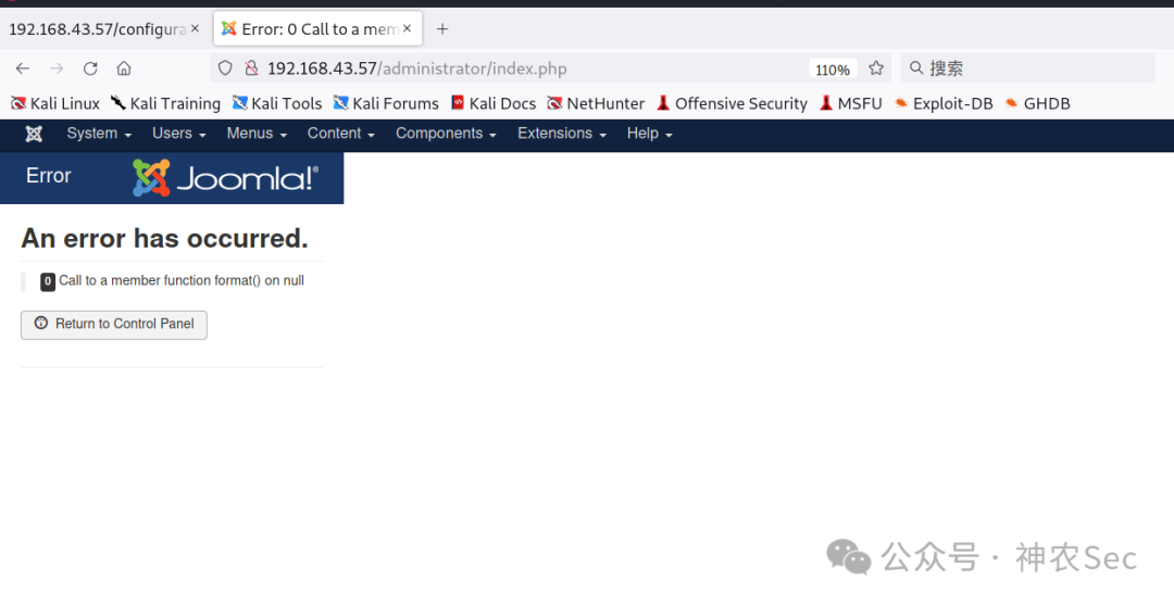 Joomla 后台登录报错