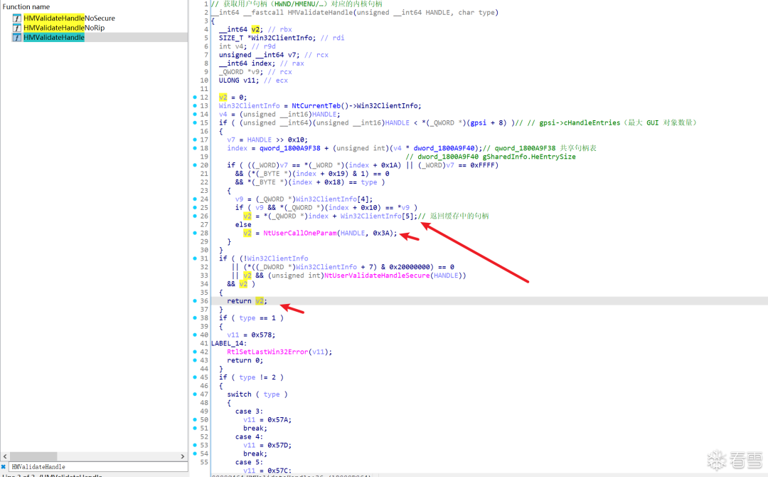 IDA反汇编代码:HMValidateHandle 函数实现