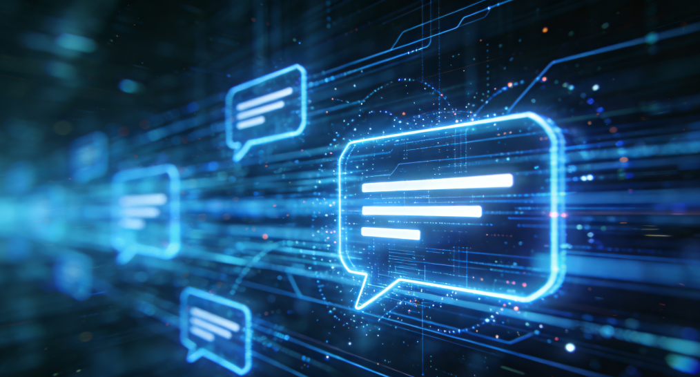 三维对话气泡与数据流概念图