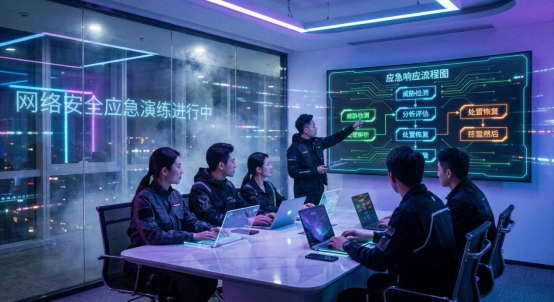 网络安全团队进行应急响应演练示意图