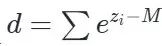 d = Σ e^(z_i - M)