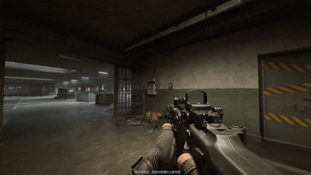 昏暗地下仓库射击与换弹动作