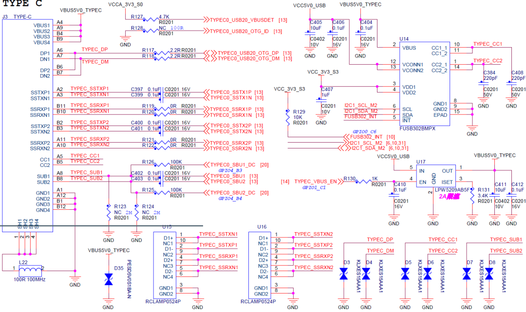 Type-C接口电路原理图示例