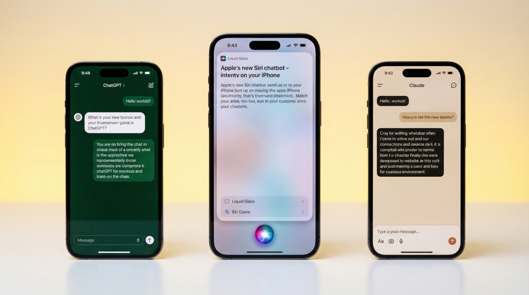 Siri与ChatGPT、Claude等聊天应用的界面对比图