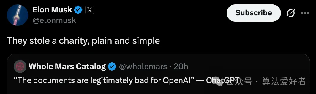 Elon Musk指控OpenAI窃取慈善组织