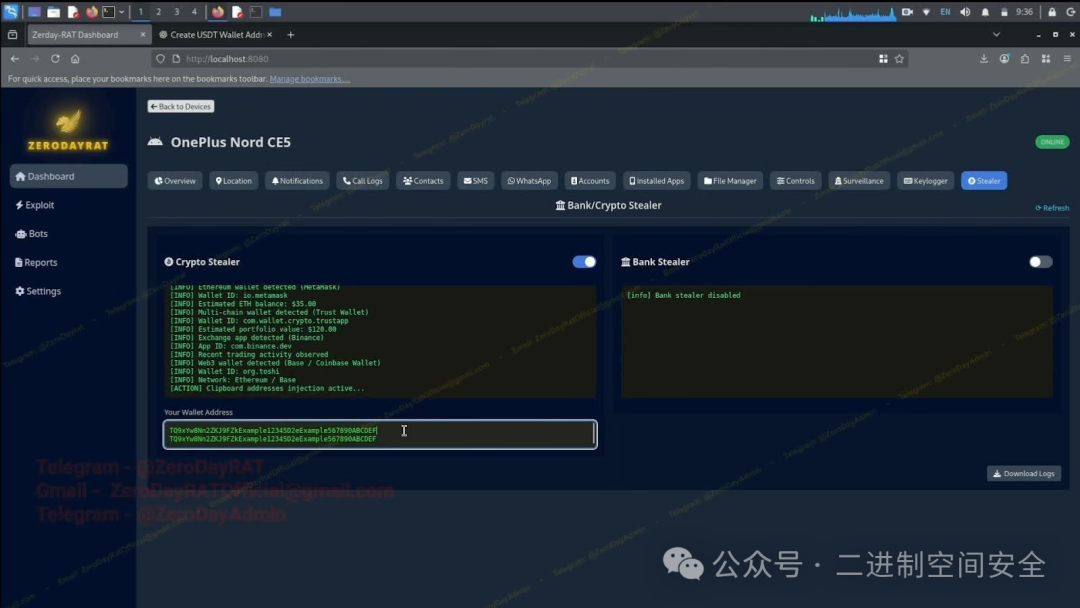 ZeroDayRAT加密货币与银行信息窃取模块