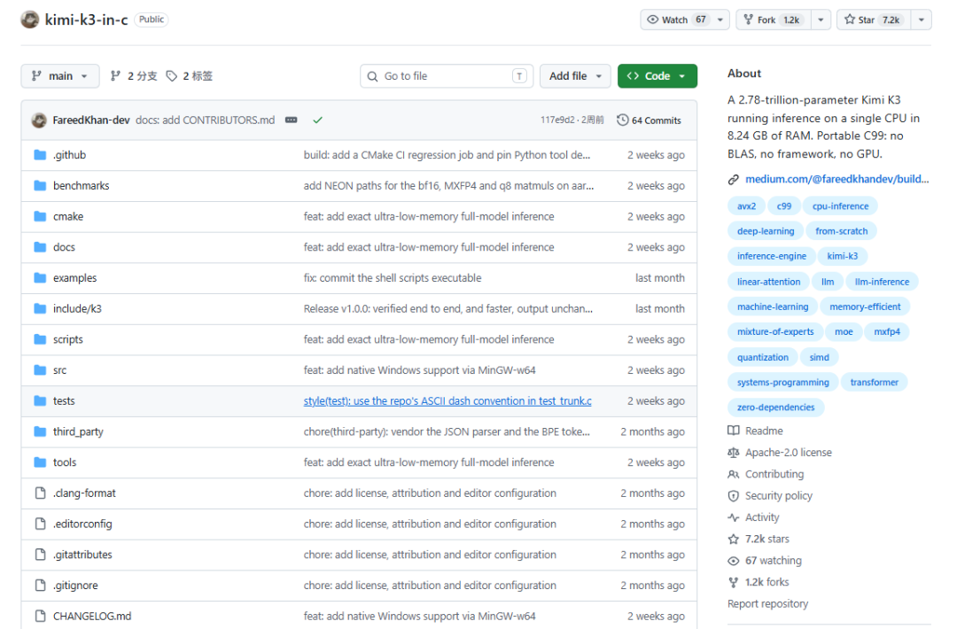 kimi-k3-in-c GitHub 仓库页面