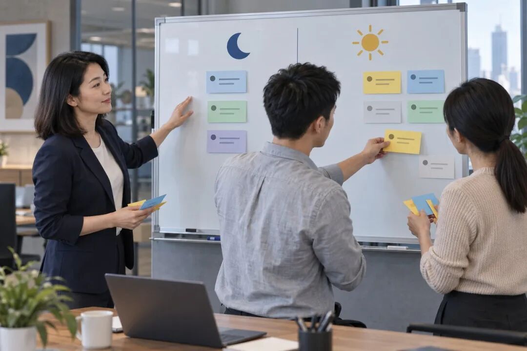 团队成员用任务板重新排序工作优先级