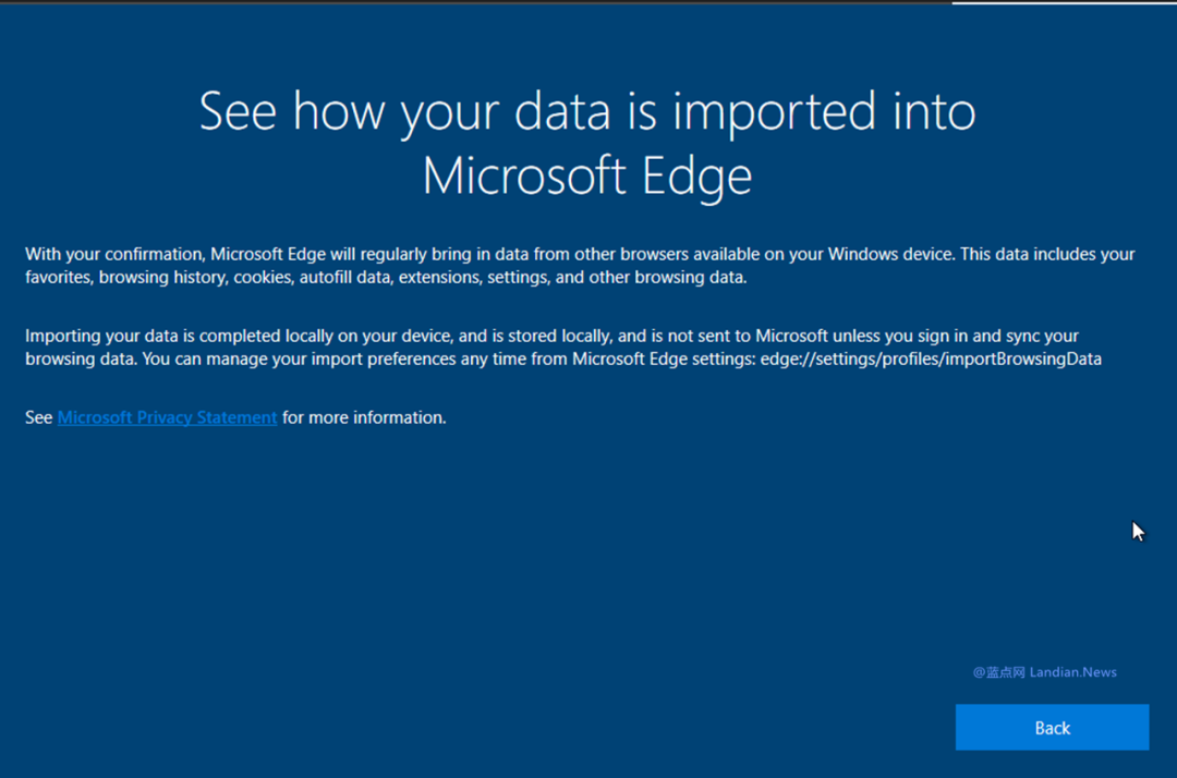 Microsoft Edge 数据导入说明界面