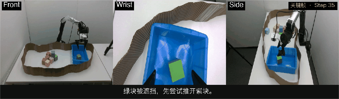 ARX5 寻找绿块关键帧:先推开紫色方块再抓取绿块