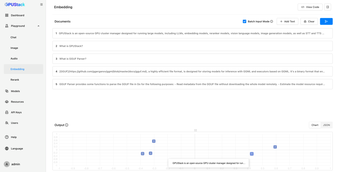 GPUStack Embedding 功能界面