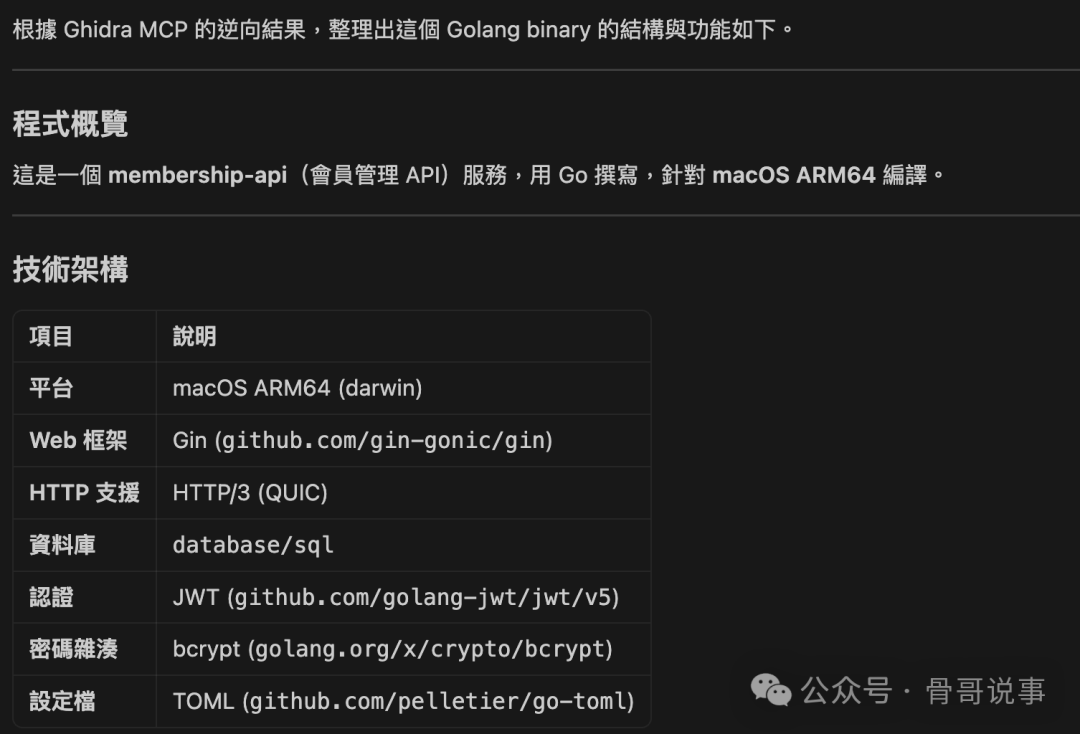 AI分析出的程序技术栈信息