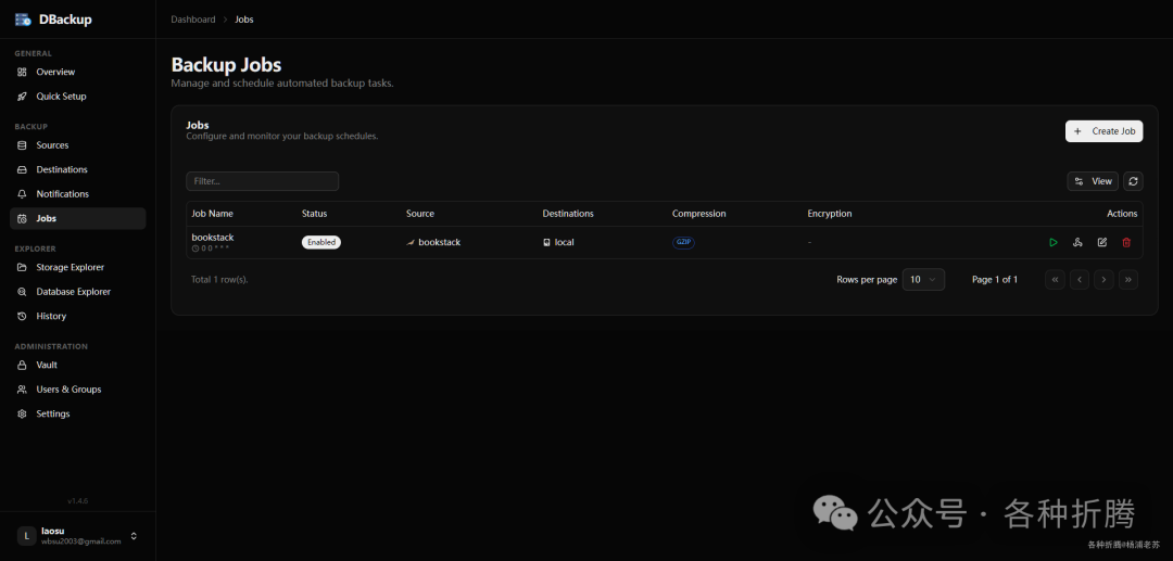 Jobs 管理界面，查看所有备份任务