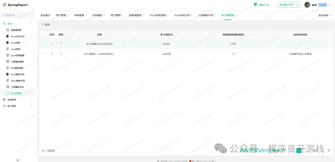 SpringReport 多大屏管理界面