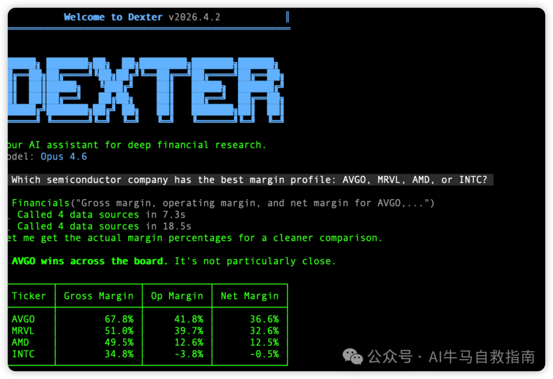 Dexter AI 金融助手分析半导体公司利润率