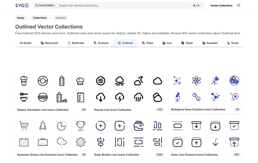 SVG Repo的Outlined矢量集合浏览页面截图