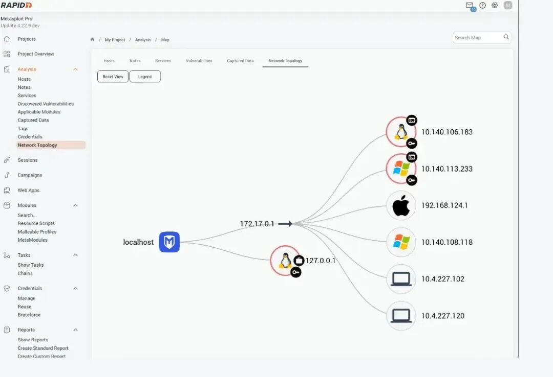 Metasploit Pro 5.0.0网络拓扑视图