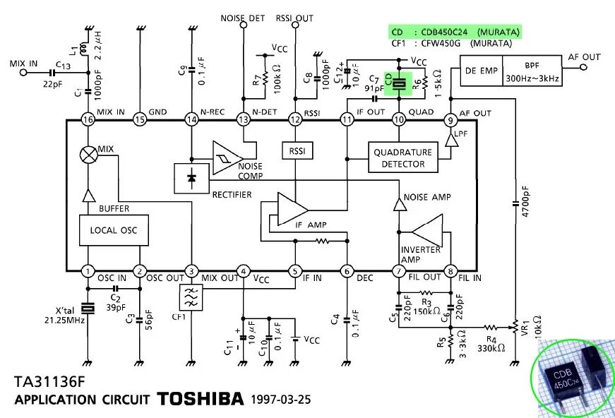 TA31136F IC应用电路图,展示了CDB450C24的实际应用