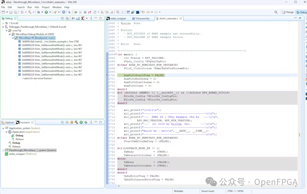 Vitis调试界面断点停在main函数