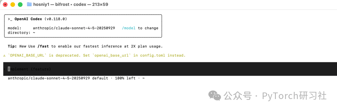 通过 Bifrost CLI 运行的 Codex，使用 Claude 模型