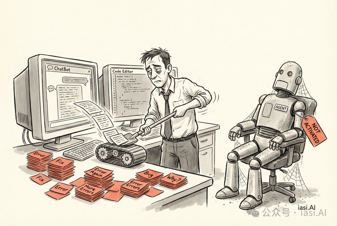 讽刺开发者与AI工作困境的漫画