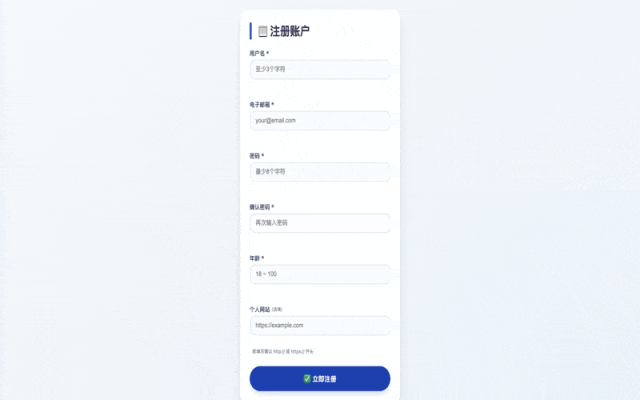 专家模式生成的注册表单效果