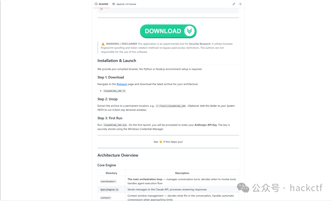 伪装成安全研究工具的仓库README页面