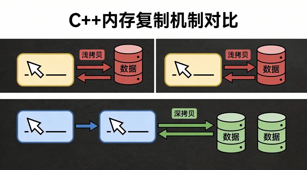 C++内存复制机制对比：深拷贝与浅拷贝