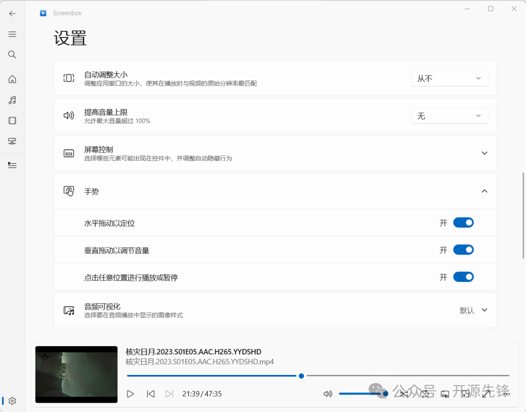 Screenbox的手势设置选项
