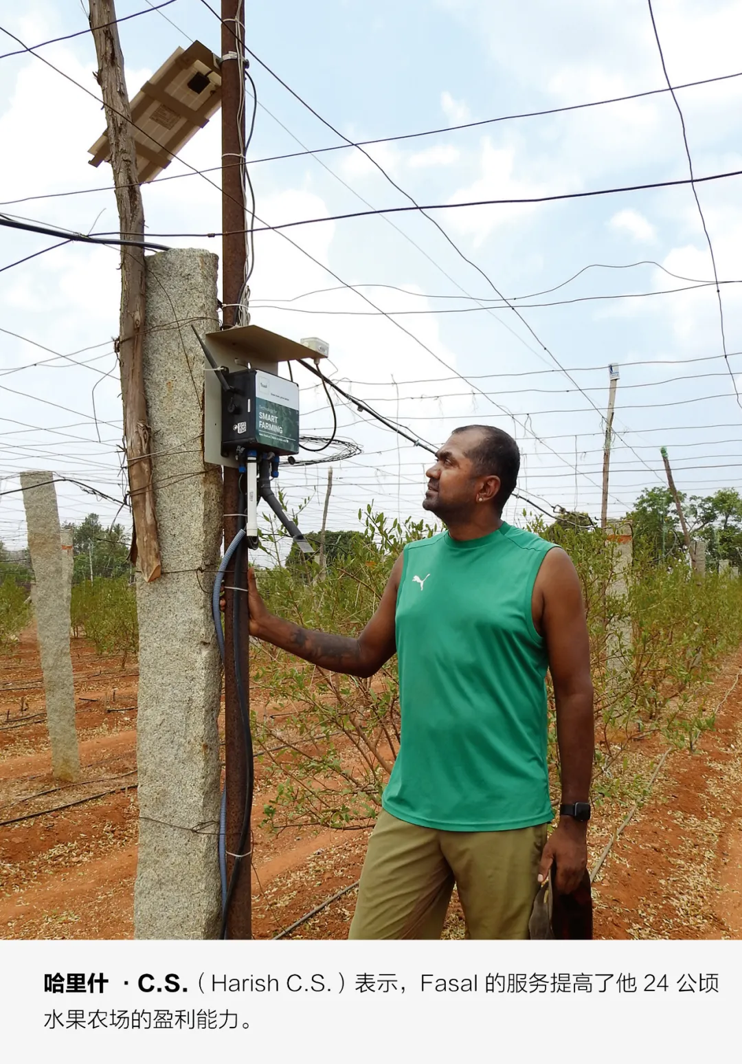 农民哈里什·C.S.查看智能农业设备