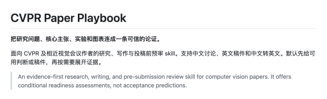 CVPR Paper Playbook 证据优先的研究、写作与投稿前预审 Skill 简介