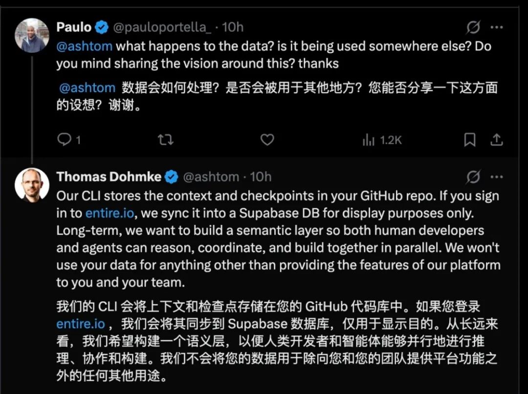 关于数据处理的推文对话截图
