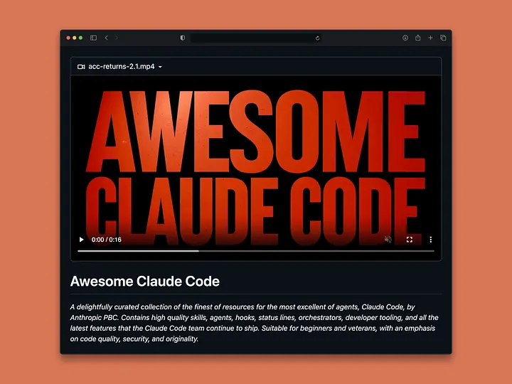 Awesome Claude Code资源列表与视频展示截图