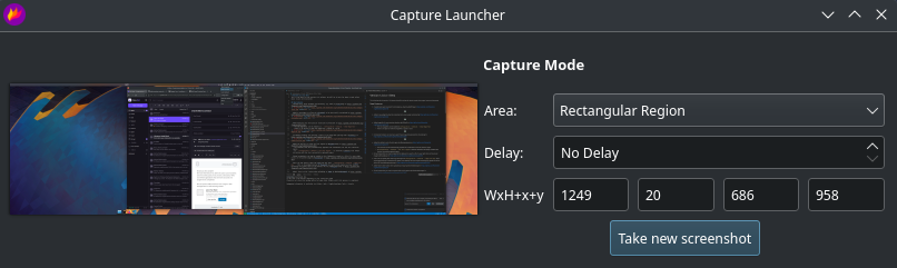 Flameshot Capture Launcher 界面:先选择显示器再框选区域