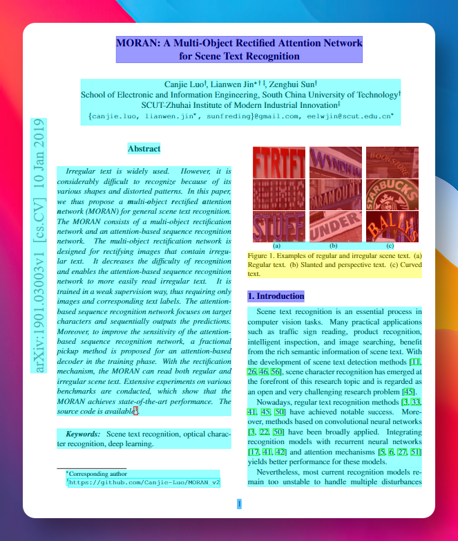 MORAN论文封面示意图